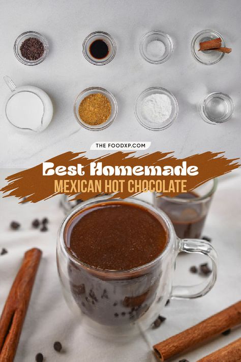 Best homemade Mexican hot chocolate recipe, featuring authentic Mexican chocolate melted into creamy milk, with cinnamon and a hint of vanilla for depth. This rich, comforting drink offers a smooth and flavorful experience, perfect for cozy nights or special occasions, topped with whipped cream or a sprinkle of cinnamon. Homemade Mexican Hot Chocolate, Champurrado Recipe, Mexican Hot Chocolate Recipe, Homemade Mexican, Mexican Drinks, Drink Inspiration, Hot Chocolate Recipe, Mexican Chocolate, Alcoholic Cocktails