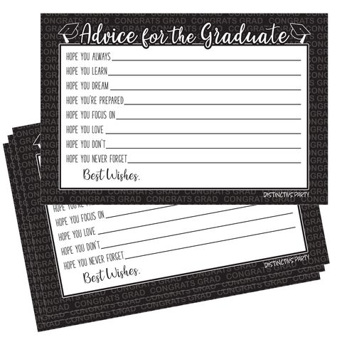 PRICES MAY VARY. 25 CARDS: graduation advice cards designed to match your black and white Class of 2024 senior graduation party decorations and accessories for high school or college. PRINTED on 4" x 6" with spacious lines for guests to write advice for the graduate. PARTY ACTIVITY: display as graduation table decorations at your party. Add to photo albums and scrapbooks as a graduation keepsake. These grad advice cards in black and white are the perfect way to include friends and family near an High School Graduation Party Themes, School Pictures Display, Graduation Advice Cards, Blue Graduation Party, Graduation Photo Booth Props, Graduation Table Decorations, Advice For The Graduate, Graduation Keepsake, Outdoor Graduation Parties