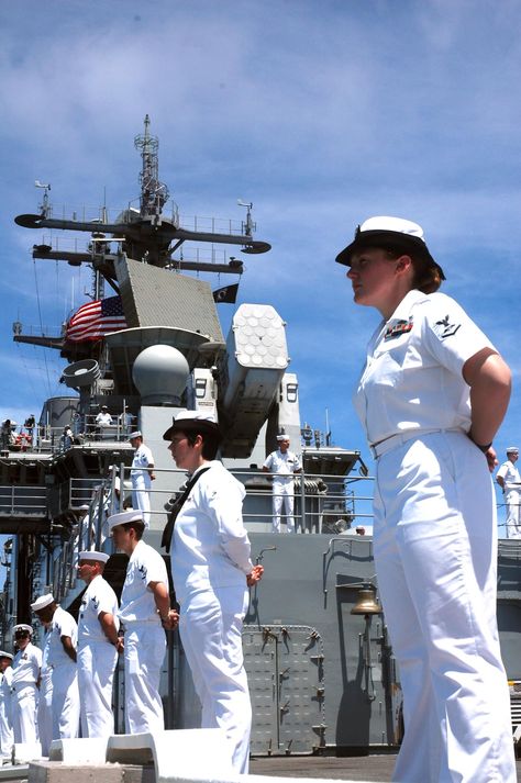 us navy sailor images | Description US Navy 050825-N-5914D-001 Sailors man the rails as the ... Navy Sailor Aesthetic, Sailor Images, Us Naval Academy Wallpaper, Female Navy Officer, Us Navy Women, 2024 Memories, Us Navy Sailor, Sailor Aesthetic, Navy Aesthetic Military