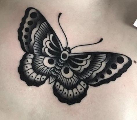 Wisconsin Tattoo, Milwaukee Tattoo, Tattoo Papillon, Traditional Moth Tattoo, Traditional Butterfly Tattoo, Black Butterfly Tattoo, Traditional Butterfly, Side Thigh Tattoos, Traditional Black Tattoo