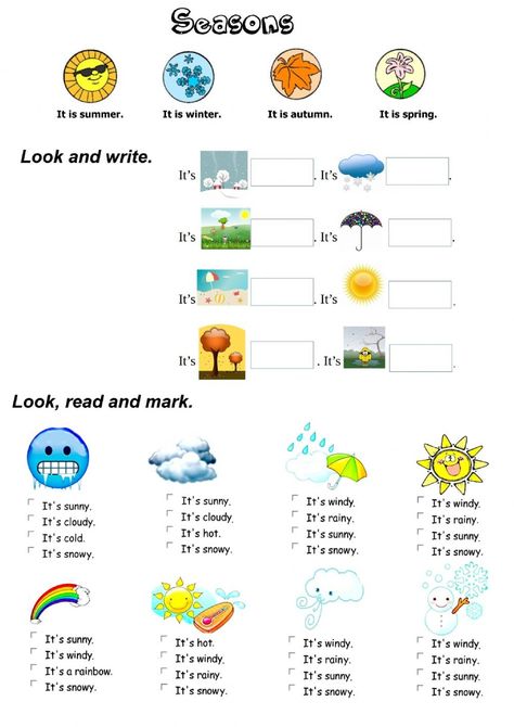 Season Of The Year Activities, Ingles Kids, Teaching Weather, Seasons Name, Seasons And Weather, Seasons Worksheets, Weather Worksheets, Teach English To Kids, Primary English