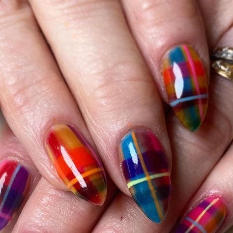 Mia on Instagram: "Sheer jelly plaid art for Holly inspired by @tendrehands 
What a cool concept! Translucent gels always layer so uniquely. You never know what you are going to get! 
#jellynails #nailtrends #nailinspo #sheernails" Jelly Nails Designs, Plaid Art, Sheer Nails, Jelly Nails, You Never Know, Nail Trends, Nail Ideas, Nail Inspo, Nail Colors