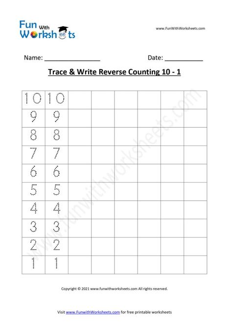 Reverse Counting Worksheet, Number 1 To 10 Worksheet, 1 To 10 Worksheet, Number 1 To 10, Counting Worksheet, Number Learning, Counting Practice, Counting For Kids, Kids Handwriting