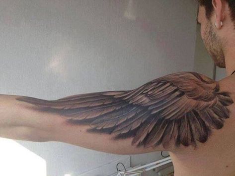 31 Wing tattoo on shoulder Angel Wings Tattoo Shoulder, Wing Tattoo On Shoulder, Eagle Shoulder Tattoo, Human Wings, Eagle Wing Tattoos, Traditional Eagle Tattoo, Alas Tattoo, Wing Tattoo Men, Wing Tattoos