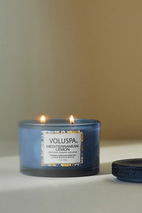 Voluspa Mediterranean Lemon Maison Jar Candle | Anthropologie Capri Blue Candle, Anthropologie Candle, Pine Cone Candles, Good Burns, Fragrant Candles, Sicilian Lemon, Mini Jars, Pumpkin Latte, Signature Fragrance