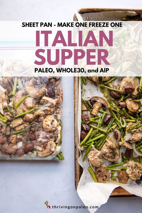 Italian Sheet Pan Supper (Paleo, Whole30, AIP) Aip Sheet Pan, Italian Sheet Pan, Sheet Pan Supper, Aip Dinner, Autoimmune Paleo Diet, Italian Diet, Freezer Meal Planning, Paleo Chicken Recipes, Sheet Pan Suppers