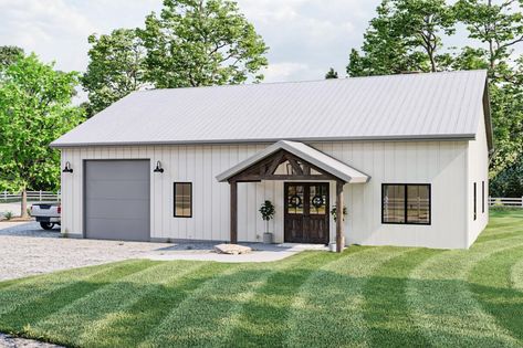 Metal Building House Plans, Metal House Plans, Barn Homes Floor Plans, Barn House Design, Pole Barn House Plans, Barn Style House Plans, Board And Batten Siding, Small House Floor Plans, Hall Bathroom