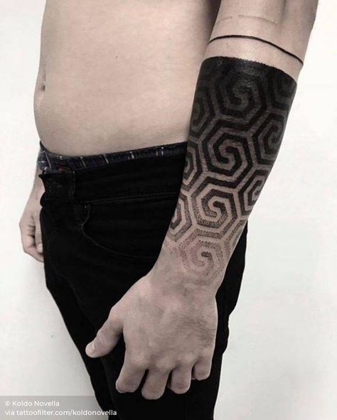 Geometric Tattoo Sleeve Designs, Hexagon Tattoo, Geometric Mandala Tattoo, Geometric Sleeve Tattoo, Inner Forearm Tattoo, Tattoo Shading, Blackout Tattoo, Geometric Tattoos, Ornamental Tattoo