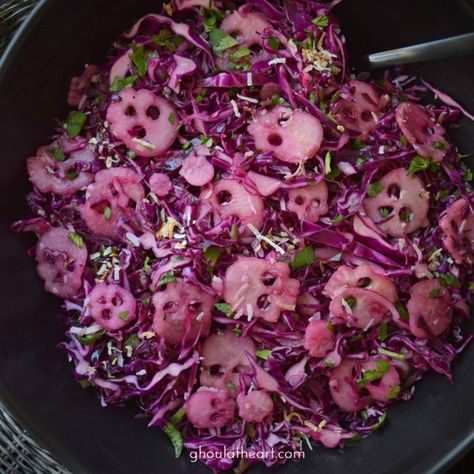 Pink-A-Boo Slaw - Ghoul at Heart Creepy Food, Halloween Tea Party, Skull Cookies, Honey Lime Dressing, Daikon Radish, Halloween Food Appetizers, Halloween Foods, Spooky Food, Halloween Food Treats