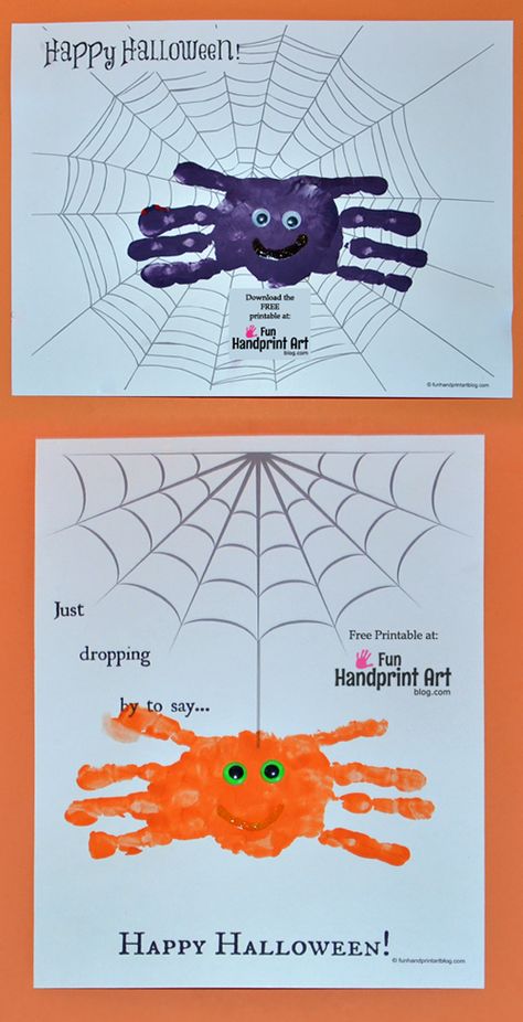 Use these free printable spider webs to create Halloween Cards. Kids will enjoy personalizing them with handprint spiders! Makes a great keepsake too. Halloween Cards For Kids, Halloween Crafts For Toddlers, Halloween Art Projects, October Crafts, Spider Crafts, Halloween Arts And Crafts, Carte Halloween, Halloween Preschool, Easy Halloween Crafts