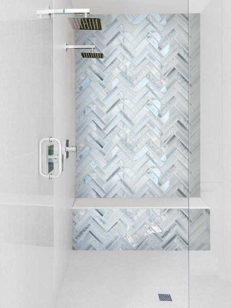 10+ Shower Tile Designs ( STYLISH & PRACTICAL ) - Tiles Blue Herringbone Tile Bathroom, Blue Herringbone Tile, Herringbone Tile Bathroom, Herringbone Shower, Blue Backsplash Kitchen, Unique Bathroom Tiles, Blue Shower Tile, Herringbone Mosaic Tile, Blue Mosaic Tile