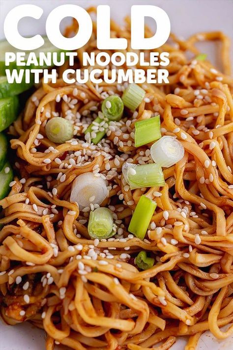 These easy vegan cold peanut noodles make the most delicious summer lunch or dinner. Serve topped with cucumber slices for a refreshing meal. Cold Vegetarian Meals, Vegan Cold Lunch Ideas, Cold Peanut Noodles, Easy Pasta Dinner Recipes, Cold Lunch, Pasta Noodle Recipe, Cucumber Slices, Sides Recipes, Easy Pasta Dinner