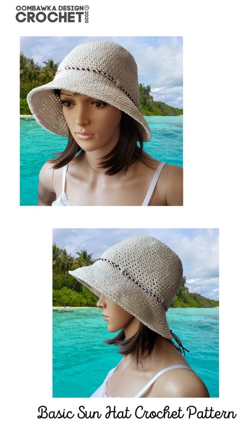 Sun Hat Crochet Pattern, Sun Hat Crochet, Summer Crochet Patterns Free, Cabled Hat Pattern, Easy Beginner Crochet Patterns, Easy Crochet Hat Patterns, Crochet Hat With Brim, Crochet Bonnet, Crochet Sun