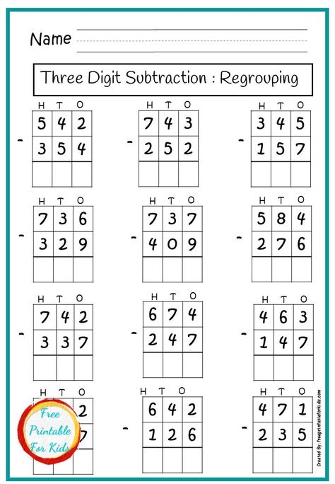 Basic Subtraction Worksheets, Three Digit Subtraction, Math Subtraction Worksheets, Math Worksheets For Kids, Third Grade Worksheets, Third Grade Math Worksheets, Basic Subtraction, Math Addition Worksheets, First Grade Math Worksheets