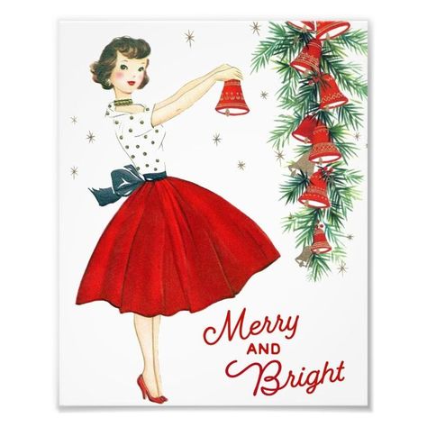 Cute Vintage Retro Christmas Lady Wall Art  Zazzle Images Noêl Vintages, A Vintage Christmas, Winter Things, Vintage Christmas Card, Vintage Christmas Images, Old Fashioned Christmas, Christmas Past, Vintage Christmas Cards, Noel Christmas