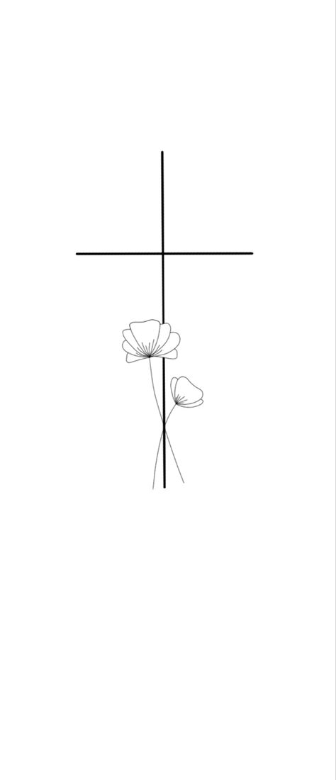 Tattoo Ideas Female Small Cross, Cross With Tulips Tattoo, Minimalistic Cross Tattoo, Fine Line Cross Tattoos For Women, Christen Tattoos Ideas, Serenity Tattoo Symbol, Cross Floral Tattoo, Cross Tattoo Designs Feminine, Tattoo Ideas Female God