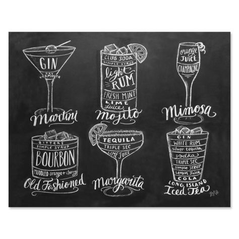 Guide to Cocktail Drinks - Print Chalkboard Art Kitchen, Chalkboard Art Print, Soda Syrup, Lily And Val, Kitchen Chalkboard, Bartender Gifts, Chalkboard Print, Silver Tequila, Bar Cart Art