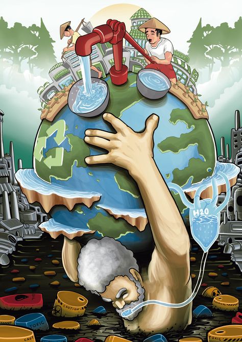 Globalization Poster Ideas Drawing Easy, Innovative Art Ideas, World Water Day Drawings, Lifestyle For Environment Poster, How To Save Water Drawing, Science Related Posters, Our Environment Drawings, Globalisasyon Poster Drawing, Our Land Our Future Drawing