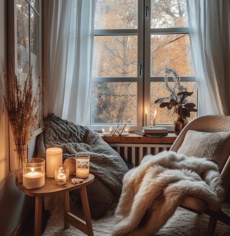 Hygge Made Simple: 10 Simple Steps to Cozy Bliss | Mindful Hues Reading Nook Fireplace Cozy Corner, Hygge House Decor, Hygge Nook, Hygge Fireplace, Bedroom Nook Ideas, Hygge Decor Living Rooms, Cozy Scandinavian Interior, Hygge Decor Inspiration, Cozy Nook Ideas