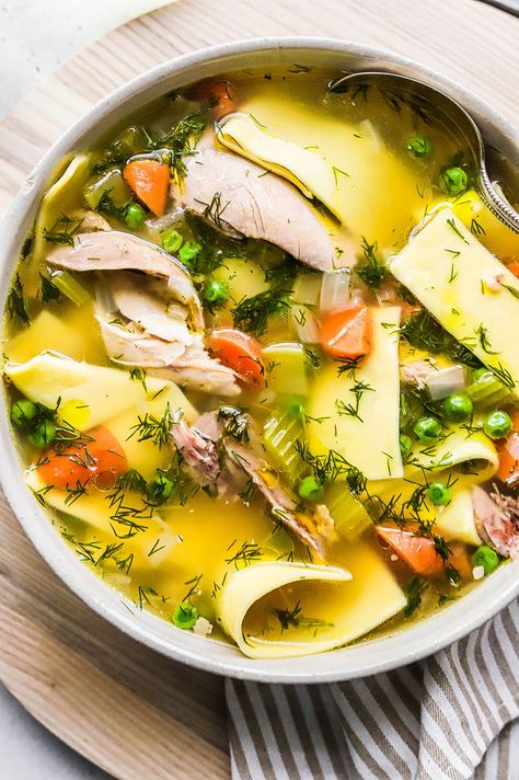 Homemade Dill Chicken Noodle Soup Apple Cider Braised Pork, Cider Braised Pork, Homemade Chicken Broth, Best Chicken Noodle Soup, Dill Chicken, Braised Pork Shoulder, So Much Food, One Pot Dinner, Chicken Noodle Soup Homemade