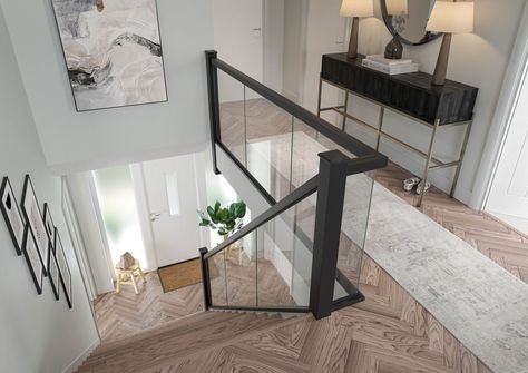 Glass Staircase. Glass Panels, Railings & Balustrades. Glass Bannister, Glass Staircase Railing, Staircase Kits, Oak Handrail, Steel Balustrade, Staircase Railing Design, Glass Stairs, Staircase Ideas, Glass Staircase