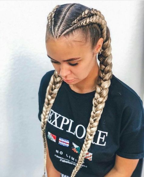 Braid Hairstyles for ShortMediumLong Hair Cornrow Ideas For White Woman, Feed In Braids For White Women, Cornrows For White Women, Braid Extensions White Girl, Boxer Braids With Extensions, 4 Dutch Braids, Cornrow Hairstyles White, 2 Feedin Braids, Braids For White Women