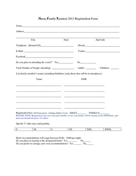 Family Reunion Registration Form Template Family Reunion Information Sheet, Family Reunion Registration Forms, Family Reunion Registration Template, Reunion Checklist, Fall Borders, Online Registration Form, Class Dismissed, Survey Template, Reunion Games