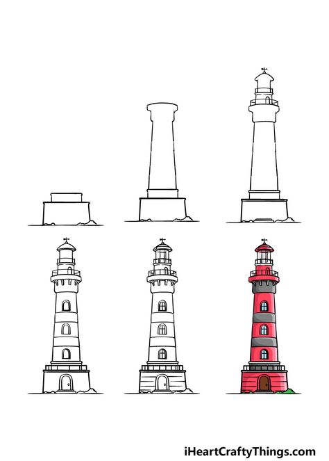 Drawing A Lighthouse, Light House Illustration Drawings, How To Draw Lighthouse, How To Draw A Lighthouse, Lighthouse Drawing Sketch, Draw Lighthouse, Light House Drawing, Draw A Lighthouse, Anchor Drawings