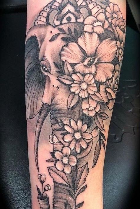 Beautiful elephant tattoo💕🐘 #elephant #flowers #collage #halfelephant #halfflowers #beautifultattoo | Jun 24th 2019 | 1056846 Cute Elephant Tattoo, Unique Half Sleeve Tattoos, Feminine Tattoo Sleeves, Polynesian Tattoos, Elephant Tattoo Design, Tattoos For Women Half Sleeve, Inspiration Tattoos, Shoulder Tattoos, Full Sleeve Tattoos