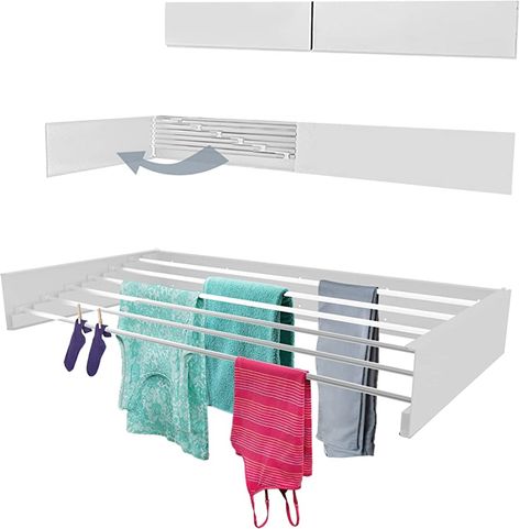 TCO ADVENTURES Invisible Wall Mounted Drying Rack | an Elegant Wall-Mounted Hanger | Folding Stainless Steel Collapsible Space Saver with 236.22 inches Drying Capacity (Signal White) Folding Clothes Rack, Wall Mounted Drying Rack, Laundry Rack, Drying Rack Laundry, Laundry Drying, Mesh Tops, Stainless Steel Rod, Clothes Drying Racks, Folding Clothes