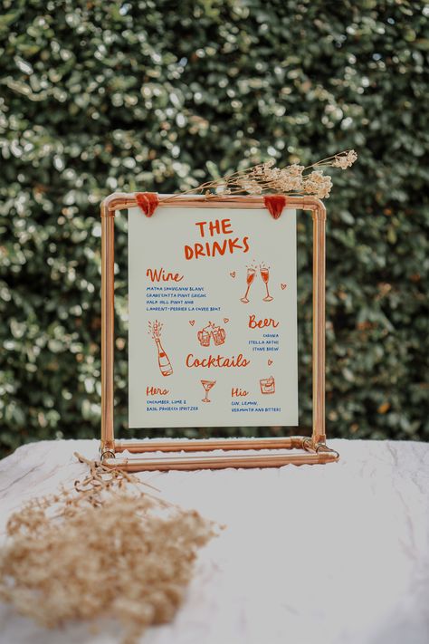 Bar Idea For Wedding, His And Her Bar Wedding, The Bar Wedding Sign, Spanish Style Party Decor, Wedding Reception Stationary, Wedding Tiki Bar, Wedding Signage Bar, Engagement Party Bar Ideas, Fun Things At Weddings