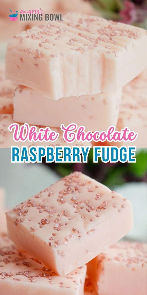 This White Chocolate Raspberry Fudge is the perfect sweet treat for any occasion. The combination of creamy white chocolate and tart raspberry flavor creates a deliciously rich fudge that is sure to be a crowd-pleaser. Raspberry White Chocolate Recipes, Raspberry Fudge Recipe, Fudge Recipes Christmas, Easy Fudge Recipe 3 Ingredients, Chocolate Raspberry Fudge, Fudge Bites, Butterbeer Fudge, Raspberry Fudge, White Chocolate Fudge Recipes