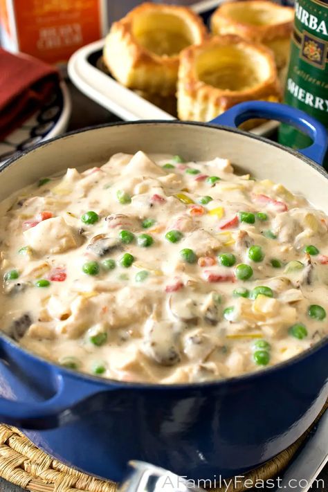 Chicken a la King + Video - A Family Feast® Chicken Ala King, Chicken A La King Recipes, Ala King, Chicken A La King, Chicken Mushrooms, Turkey Dishes, Chicken Main Dishes, No Dairy Recipes, Chicken Dishes Recipes