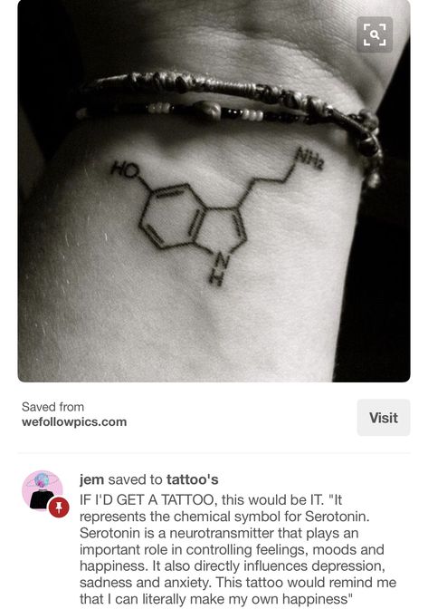 Serotonin Tattoo, Tiny Tattoos With Meaning, Fear Tattoo, Happiness Tattoo, Places To Get Tattoos, Dragons Tattoo, Molecule Tattoo, Awareness Tattoo, Tattoos Infinity