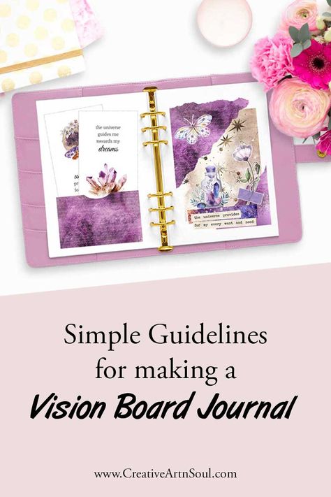 Vision Board Guidelines, Vision Journal Ideas, Bullet Journal Vision Board, Vision Board Journal, Vision Board Book, Creative Vision Boards, Journal Creative, Vision Book, Dreams And Goals