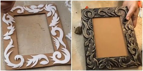 Cardboard Picture Frames, Diy Picture Frames, Newspaper Crafts, Diy Crafts Paper Flowers, Diy Picture, Diy Crafts To Do, Diy Cardboard, Diy Clay Crafts, Diy Crafts For Gifts