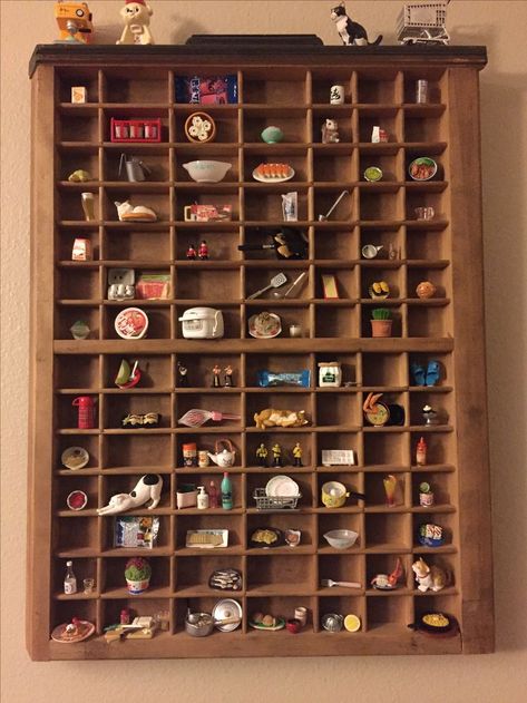 Letterpress drawer Trinket Shelf, Drawer Ideas, Curio Collection, Nerdy Decor, Shadow Box Memory, Drawer Decor, Husker Du, Knick Knack Shelf, Printer Shelf