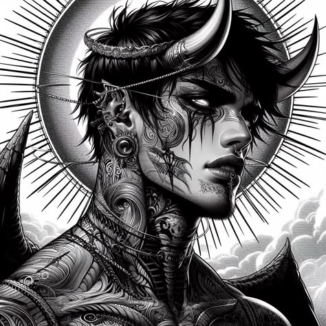 Taurus Profile Picture, Tattooed Oc Male, Goth Guy Drawing, Male Goth Character Design, Goth Taurus Tattoo, Goth Guy Character Art, Anime White Hair Boy, Taurus Art, Goth Guys