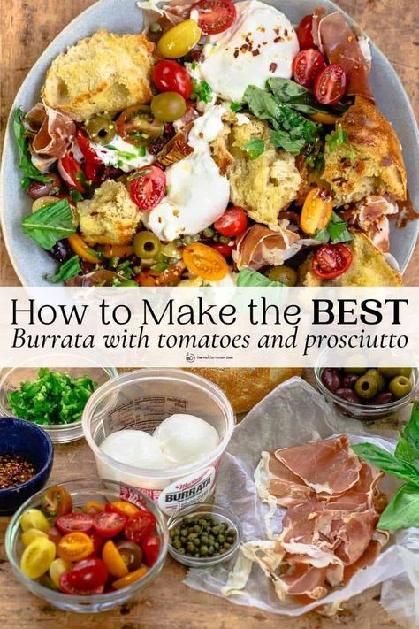 Burrata Recipe, Tomato Dishes, Burrata Salad, The Mediterranean Dish, Easy Mediterranean Diet Recipes, Burrata Cheese, Rustic Bread, Charcuterie Recipes, Italian Bread