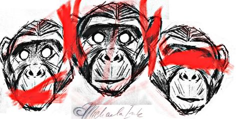 Tattoo Sleeve Watercolor, Wise Monkeys Tattoo, Monkey Tattoo Design, Monkeys Tattoo, Tatoo 3d, Monkey Tattoo, Tattoo Trash, Three Monkeys, Monkey Tattoos