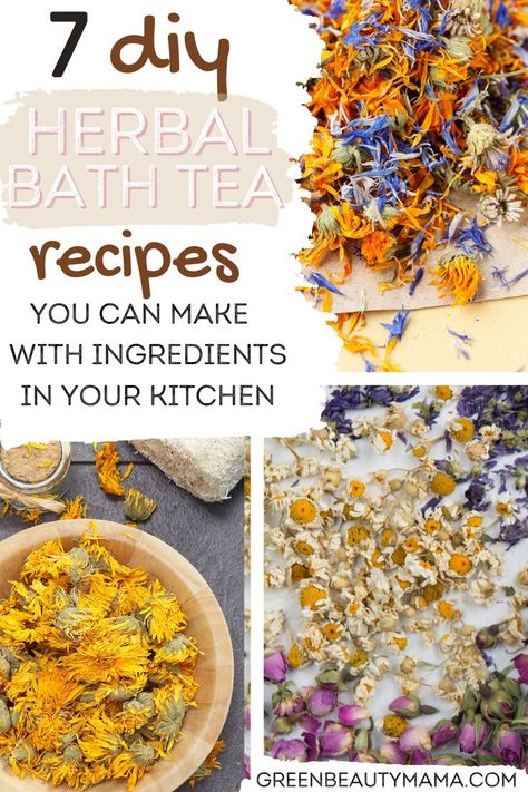 The Best Herbal Bath Tea Recipes Diy Bath Tea Recipes, Herbal Bath Recipes, Healing Tea Recipes, Bath Tea Recipe, Homemade Bath Salts Recipe, Diy Bath Soak, Bath Soak Recipe, Herbal Bath Tea, Spa Recipes