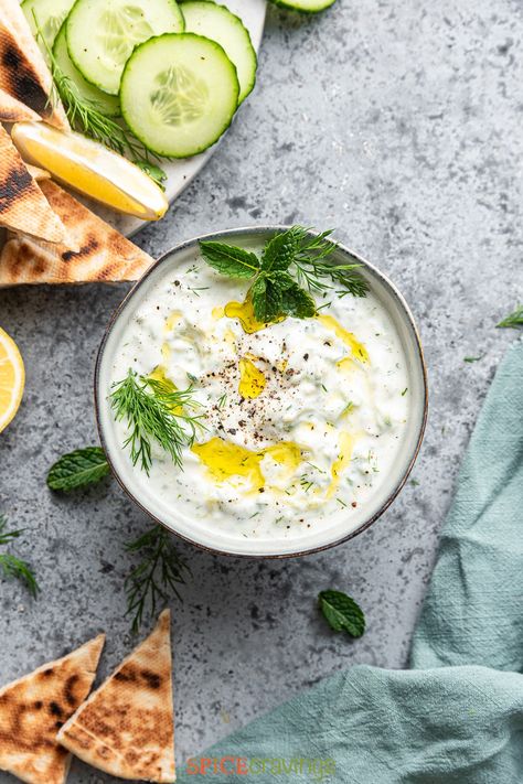 Authentic Tzatziki recipe made with creamy Greek yogurt, cucumber, garlic, lemon juice, and aromatic fresh herbs, in just 10 minutes. #tzatzikirecipe #tzatzikisauce Tzatziki Sauce Recipe Easy, Greek Tzatziki Recipe, Easy Tzatziki, Recipe Cucumber, Tzatziki Recipe, Cucumber Yogurt Sauce, Tzatziki Sauce Recipe, Tzatziki Recipes, Cucumber Yogurt