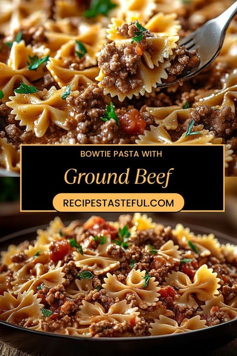 This creamy Bowtie Pasta with Ground Beef is a delightful dish that combines tender pasta with a rich and flavorful beef sauce. Perfect for a quick weeknight dinner, it’s easy to make and sure to please the whole family! Bowtie Pasta With Ground Beef, Beef Shells And Cheese, Creamy Bowtie Pasta With Ground Beef, Creamy Pasta With Ground Beef, Pasta For Thanksgiving Dinner, Bowtie Pasta Recipes Beef, Ground Beef Bowtie Pasta Recipes, Beef And Bowtie Pasta Recipe, Creamy Beef And Bowtie Pasta