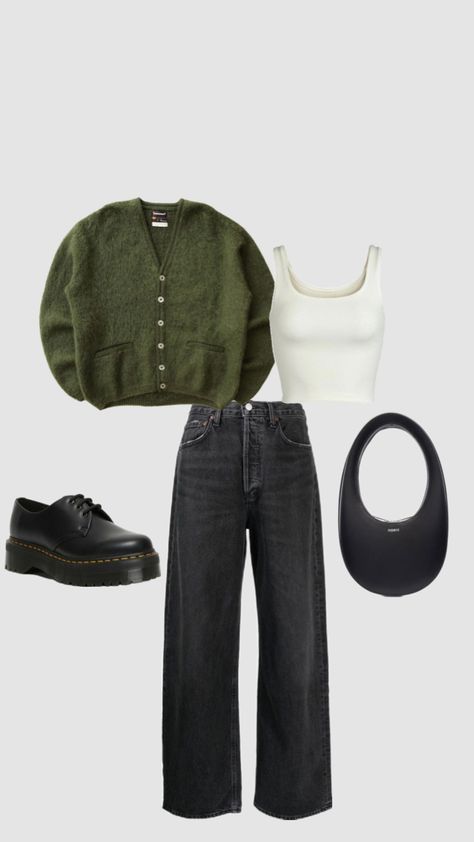 #outfit #outfitinspo #cardigan Green Cardigan Outfit, Cardigan Outfit Aesthetic, Cardigan Outfit, Uni Outfits, Green Cardigan, Outfit Inspo Fall, Mom Outfits, Mode Inspiration, Lookbook Outfits