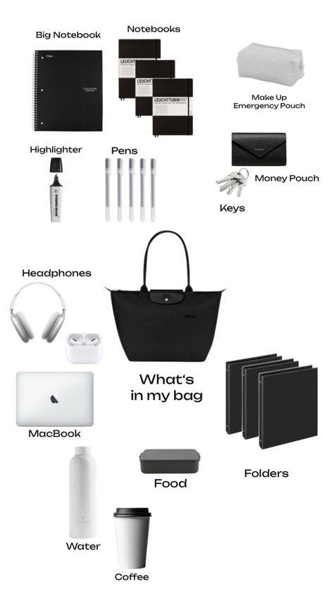 bag | longchamp | uni bag | school bag | student | study | minimalistic | whats in my bag What To Keep In Backpack, School Bags For Girls Student, Uni Bag Essentials, Whats In My School Bag, Study Minimalist, In My School Bag, Whats In Your Bag, Uni Essentials, Bag Longchamp