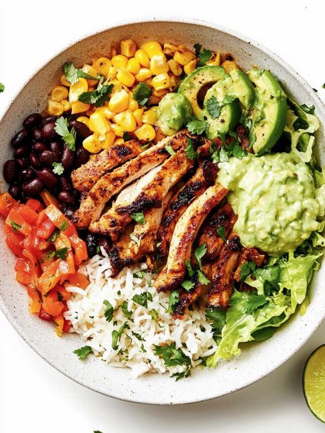 Loaded Chicken Fajita Burrito Bowl | Cocina Republic Low Calorie Chicken Burrito Bowl, Taco Bell Chicken Cantina Bowl, Fajita Bowls Chicken, Chicken Burittos Bowl Recipes, Protein Burrito Bowl, Chicken Fajitas Bowl, Southwest Chicken Bowl, Chicken Fajita Burrito, Mexican Chicken Bowl