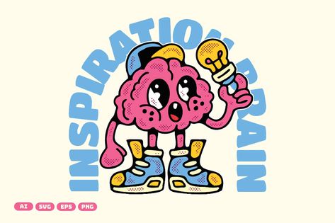 Retro logos Brain Cartoon, Brain Graphic, Brain Drawing, Sneakers Illustration, Brain Illustration, Logos Retro, Graffiti Text, Brain Logo, Logo Character