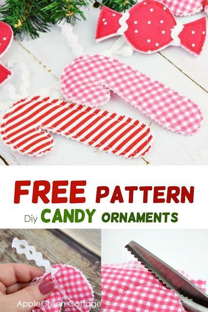 Diy candy ornaments and candy cane decorations to sew. Make super fun red and pink candy ornaments for you Christmas tree! This is an easy and quick sewing project for beginners. Scroll down to get the free pattern! Part of the huge free Christmas sewing pattern bundle - download them all now from this site - for free! They make great diy Christmas decorations - for all your holiday sewing projects! #freepattern #sewingpattern #freetemplate Diy Candy Ornaments, Candy Cane Template, Cane Decorations, Christmas Sewing Patterns, Candy Cane Decorations, Christmas Sewing Projects, Candy Ornaments, Sewing Projects Free, Candy Cane Ornament