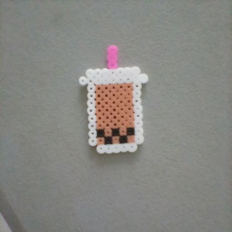 Boba Tea Perler Bead Pattern, Bubble Tea Perler Beads, Boba Perler Bead Pattern, Boba Pixel Art, Boba Perler Beads, What To Make With Perler Beads, Melting Beads Ideas Easy, Pixel Art Boba, Pearler Bead Patterns Easy Cute