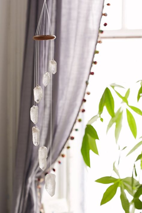 White Quartz Crystal Mobile - Urban Outfitters Crystal Mobile, White Quartz Crystal, Ideas Hogar, Bohol, Crystal Crafts, Meditation Room, White Quartz, Wind Chime, My New Room